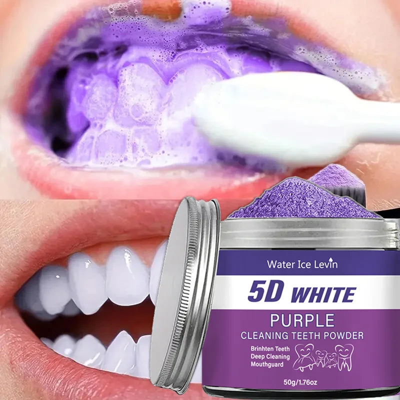 5D White Purple Cleaning Teeth Powder: All-Round Protection, Brightens Teeth, Deep Cleans, Moisturizes & Freshens Breath