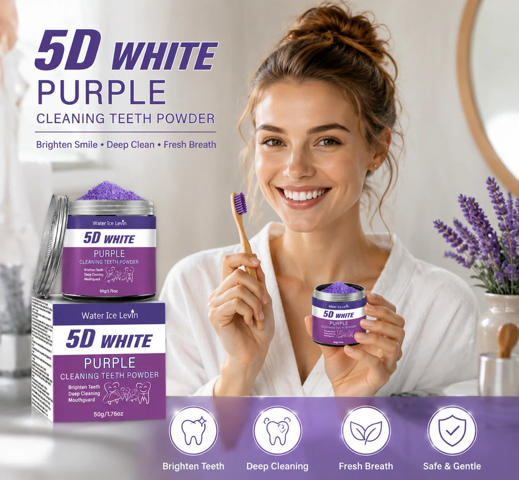 5D White Purple Cleaning Teeth Powder: All-Round Protection, Brightens Teeth, Deep Cleans, Moisturizes & Freshens Breath